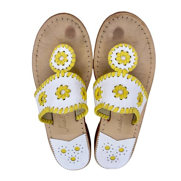 Jack Rogers White Yellow Leather Whipstitched Handmade Thong Sandals Size 7 - Picture 5 of 9